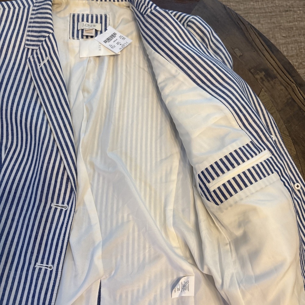 J.CREW Women's BLUE & WHITE STRIPED Seersucker BLAZER Jacket Lined NEW Size 10 - Picture 6 of 8